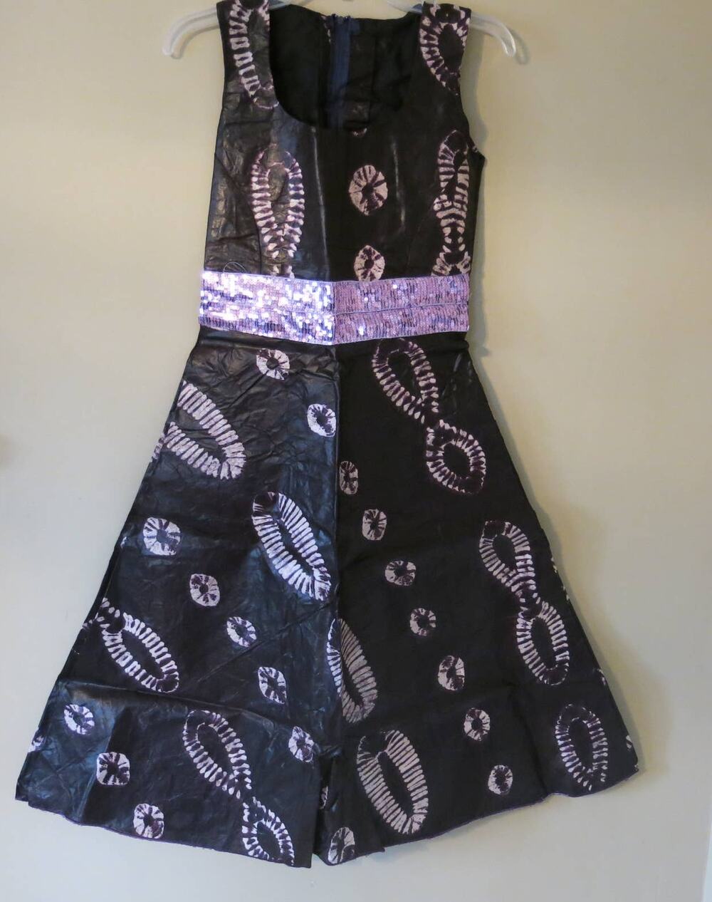 AFRICAN Handmade Ankara Dress Kaftan Midi Sleeveless Sequins Purple Ethnic
